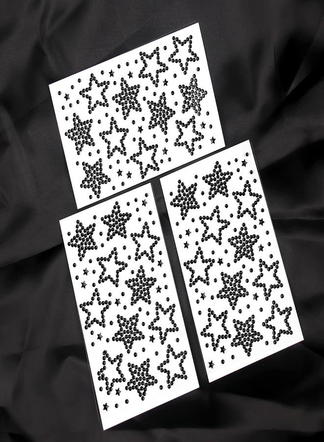 Jacnkb 3Sheets Star Gem Stickers Jewels for Crafts, Face Makeup - Self Adhesive Rhinestone Jewel Stickers, Stick on Gems Rhinestones for Crafts, Craft Supplies for Kids (16.Black Star) - Image 3